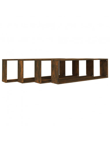 Mensole Parete Cubo 4pz Rovere Fumo 100x15x30 Legno Multistrato
