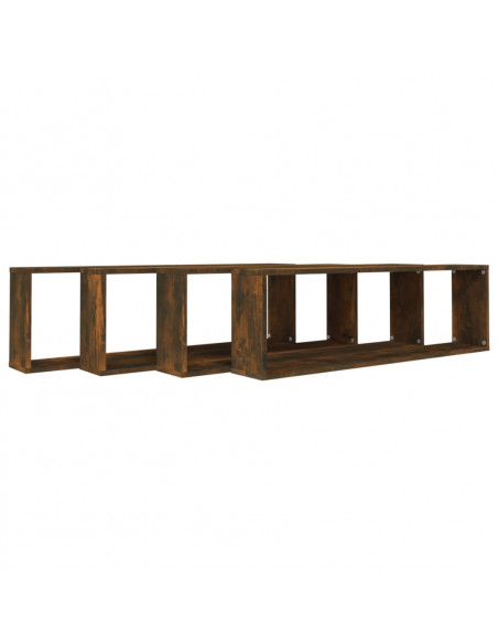 Mensole Parete Cubo 4pz Rovere Fumo 100x15x30 Legno Multistrato