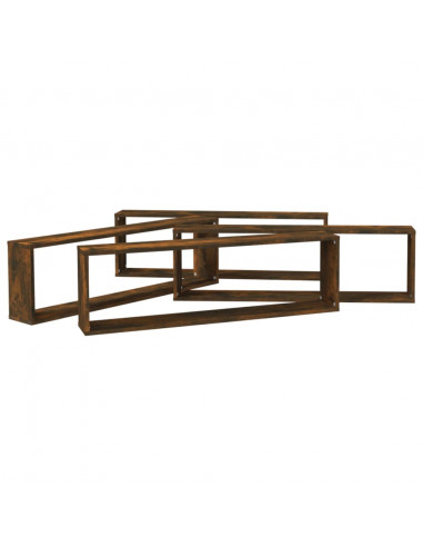 Mensole Parete Cubo 4pz Rovere Fumo 100x15x30 Legno Multistrato
