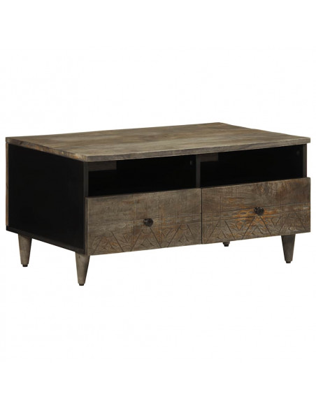 Tavolino Grigio Chiaro 80x54x40 cm in Legno Massello di Mango