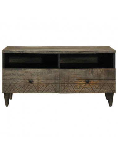 Tavolino Grigio Chiaro 80x54x40 cm in Legno Massello di Mango