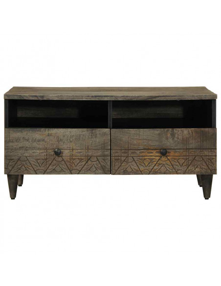 Tavolino Grigio Chiaro 80x54x40 cm in Legno Massello di Mango