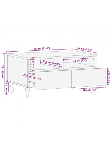 Tavolino Grigio Chiaro 80x54x40 cm in Legno Massello di Mango
