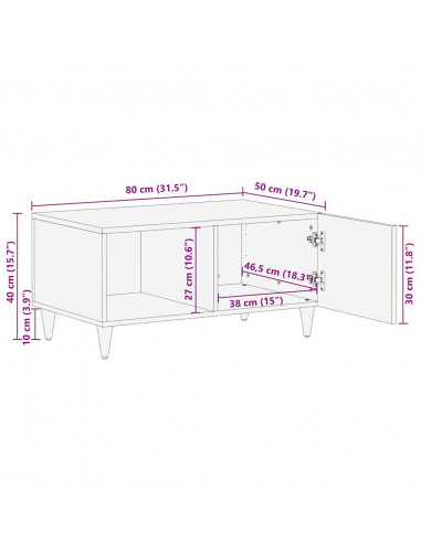 Tavolino da Salotto Grigio Chiaro 80x50x40 cm Legno di Mango