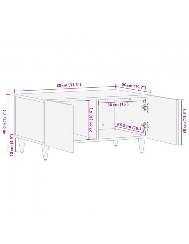 Tavolino da Salotto Grigio Chiaro 80x50x40 cm Legno di Mango