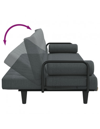 Divano Letto con Braccioli Grigio Scuro in Tessuto