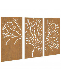 Decorazioni Muro Giardino 3pz 105x55 cm Albero Acciaio Corten