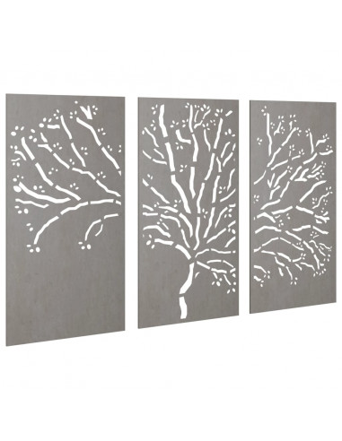 Decorazioni Muro Giardino 3pz 105x55 cm Albero Acciaio Corten