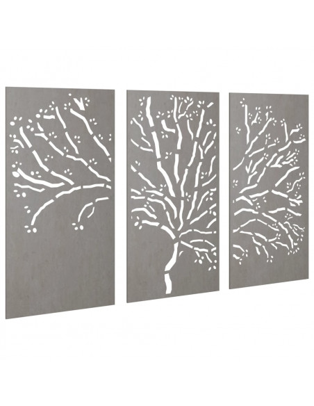 Decorazioni Muro Giardino 3pz 105x55 cm Albero Acciaio Corten