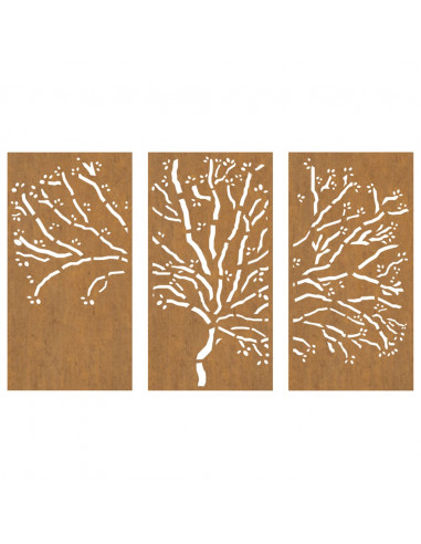 Decorazioni Muro Giardino 3pz 105x55 cm Albero Acciaio Corten