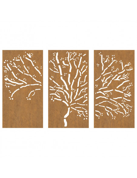 Decorazioni Muro Giardino 3pz 105x55 cm Albero Acciaio Corten