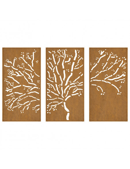 Decorazioni Muro Giardino 3pz 105x55 cm Albero Acciaio Corten