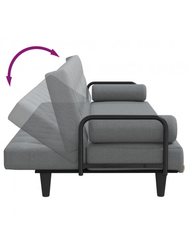 Divano Letto con Braccioli Grigio Chiaro in Tessuto