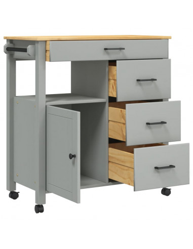 Carrello da Cucina MONZA 84x40x90 cm in Legno Massello di Pino