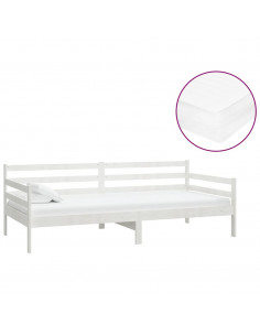 Divano Letto con Materasso 90x200 cm Bianco in Legno di Pino