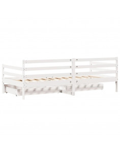 Dormeuse con Cassetti Bianco 90x200 cm Legno Massello di Pino 2