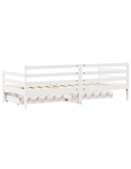 Dormeuse con Cassetti Bianco 90x200 cm Legno Massello di Pino