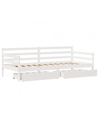 Dormeuse con Cassetti Bianco 90x200 cm Legno Massello di Pino