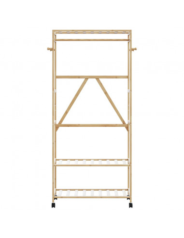 Appendiabiti con Ripiani e Ruote 90x40x179,5 cm in Bambù