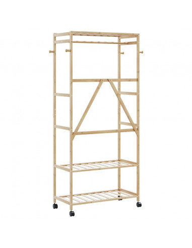 Appendiabiti con Ripiani e Ruote 90x40x179,5 cm in Bambù
