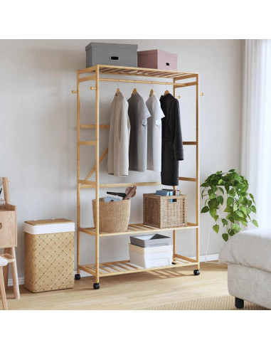 Appendiabiti con Ripiani e Ruote 110x40x180 cm in Bambù