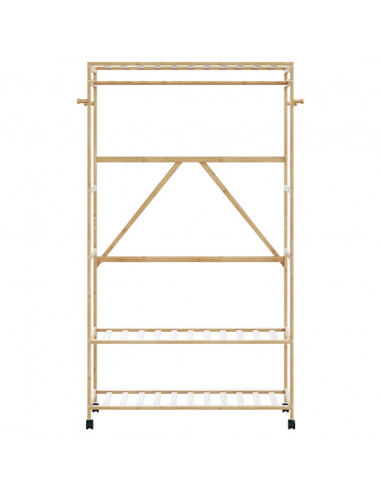 Appendiabiti con Ripiani e Ruote 110x40x180 cm in Bambù