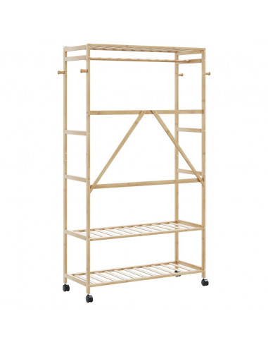 Appendiabiti con Ripiani e Ruote 110x40x180 cm in Bambù