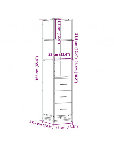 Armadietto Bagno Rovere Sonoma 35x37,5x166 cm Legno Multistrato