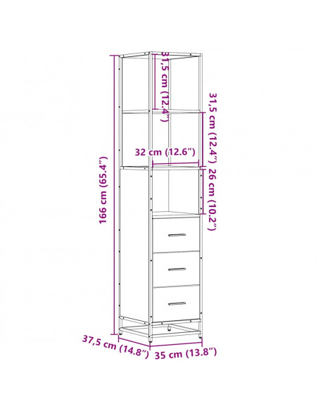 Armadietto Bagno Rovere Sonoma 35x37,5x166 cm Legno Multistrato