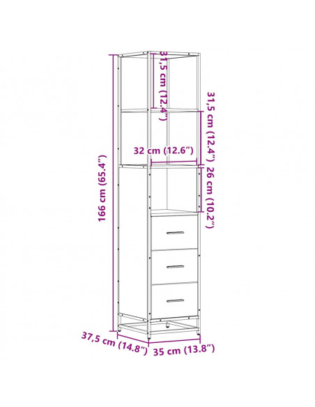 Armadietto Bagno Rovere Marrone 35x37,5x166cm Legno Multistrato