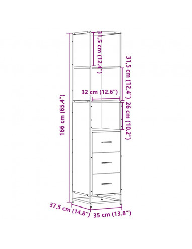 Armadietto Bagno Rovere Fumo 35x37,5x166cm in Legno Multistrato