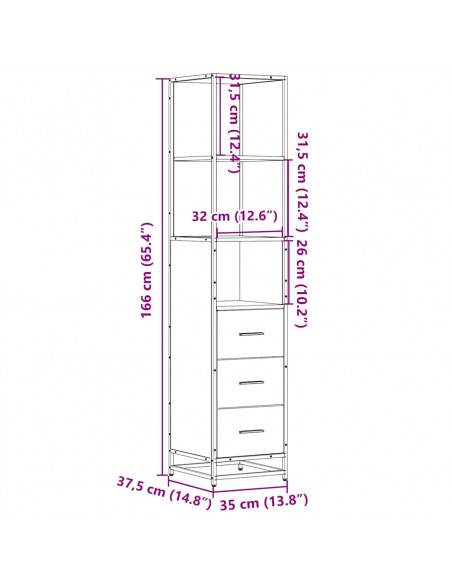 Armadietto Bagno Rovere Fumo 35x37,5x166cm in Legno Multistrato