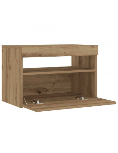 Comodino con LED Rovere Artigianale 60x35x40 cm in Truciolato