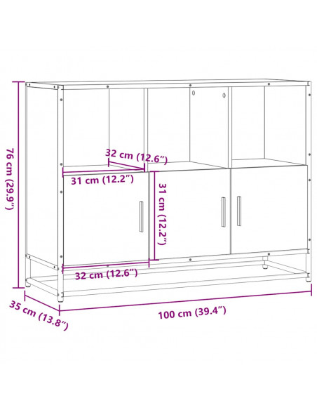 Credenza Nera 100x35x76 cm in Legno Multistrato