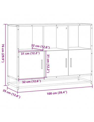 Credenza Grigio Sonoma 100x35x76 cm in Legno Multistrato