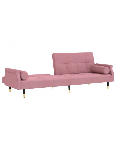Divano Letto con Cuscini Rosa in Velluto