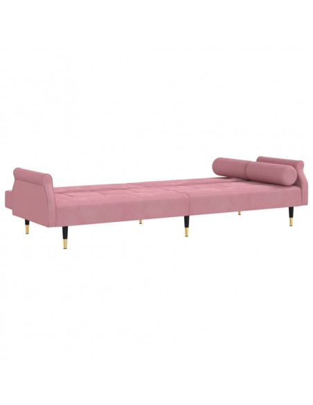 Divano Letto con Cuscini Rosa in Velluto