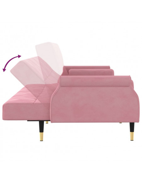 Divano Letto con Cuscini Rosa in Velluto