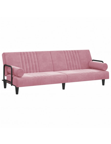 Divano Letto con Braccioli Rosa in Velluto