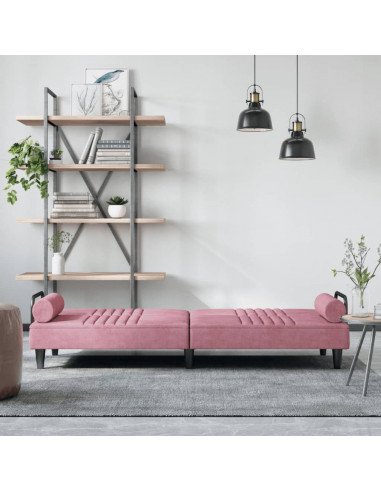 Divano Letto con Braccioli Rosa in Velluto