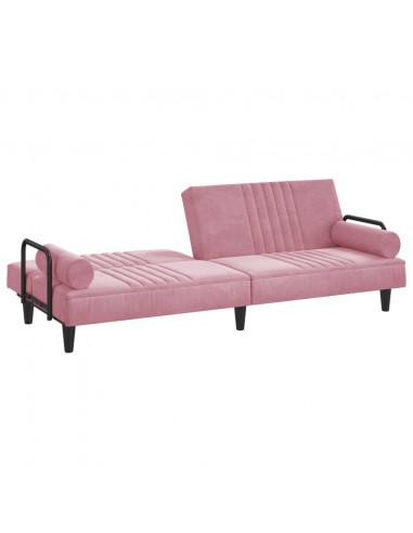 Divano Letto con Braccioli Rosa in Velluto