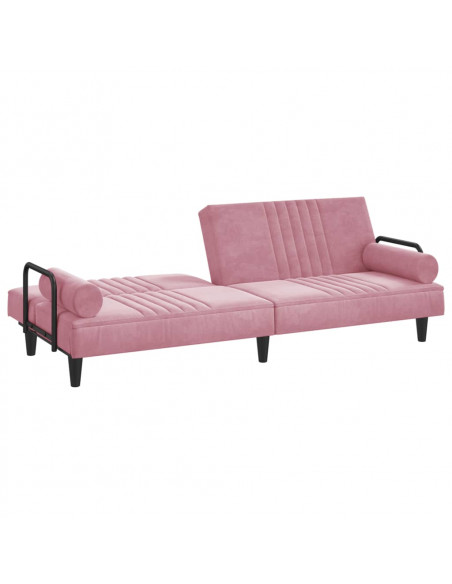 Divano Letto con Braccioli Rosa in Velluto