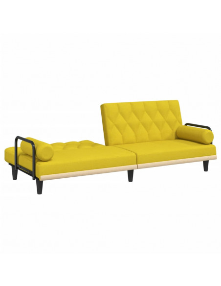 Divano Letto con Braccioli Giallo Chiaro in Tessuto