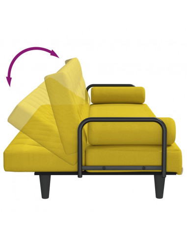 Divano Letto con Braccioli Giallo Chiaro in Tessuto