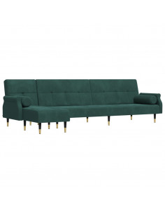 Divano Letto a L Verde Scuro 271x140x70 cm in Velluto