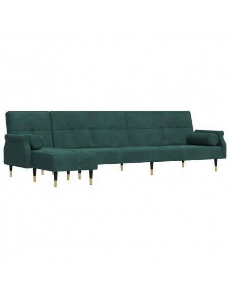 Divano Letto a L Verde Scuro 271x140x70 cm in Velluto