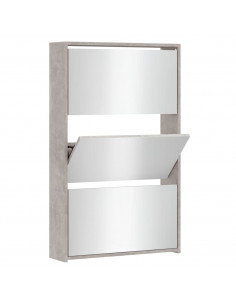 Scarpiera con Specchio a 3 Livelli Grigio cemento 63x17x102,5cm