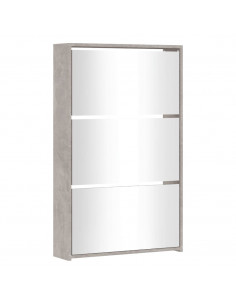 Scarpiera con Specchio a 3 Livelli Grigio cemento 63x17x102,5cm 2