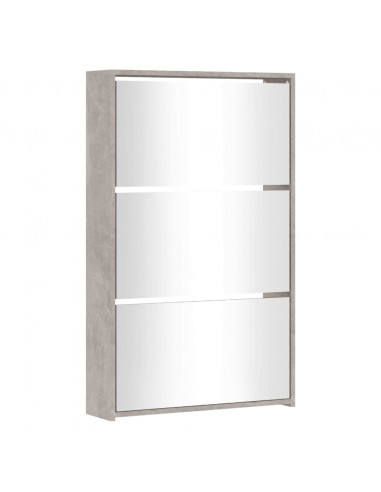 Scarpiera con Specchio a 3 Livelli Grigio cemento 63x17x102,5cm