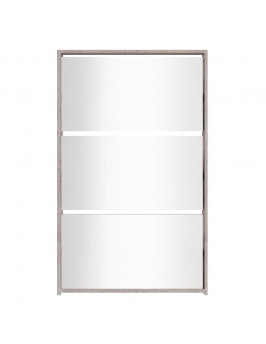Scarpiera con Specchio a 3 Livelli Grigio cemento 63x17x102,5cm